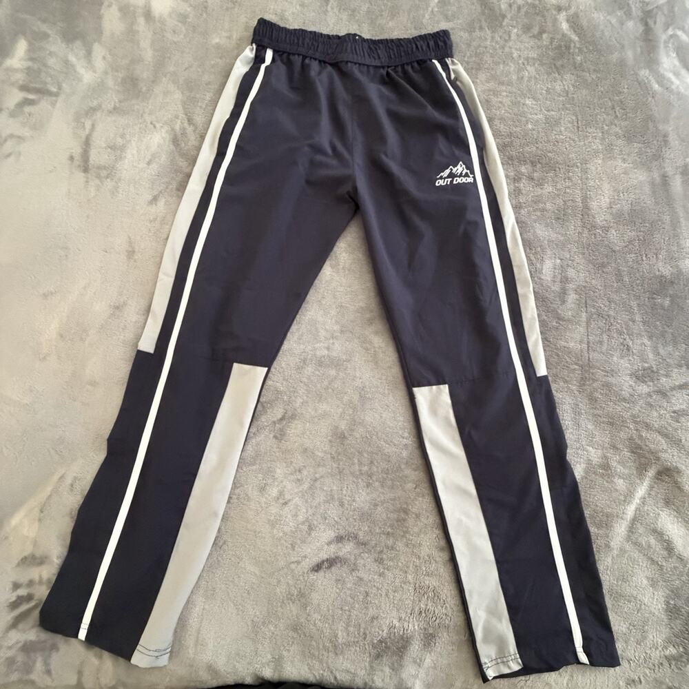Paper Denim Men's Black Gray Track Pants L Polyester Activewear Drawstring